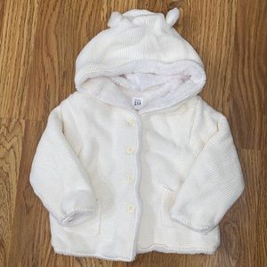 Baby gap ivory hoodie fleece lined cardigan 12-18 months